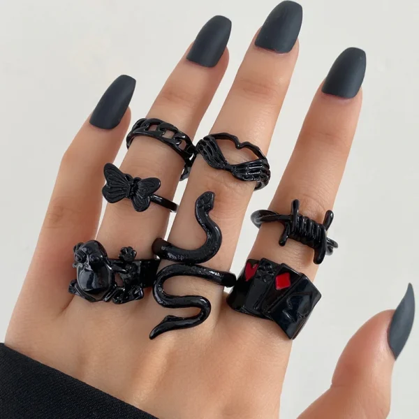 Ensemble de Bagues Noires - Motifs Variés 🖤
