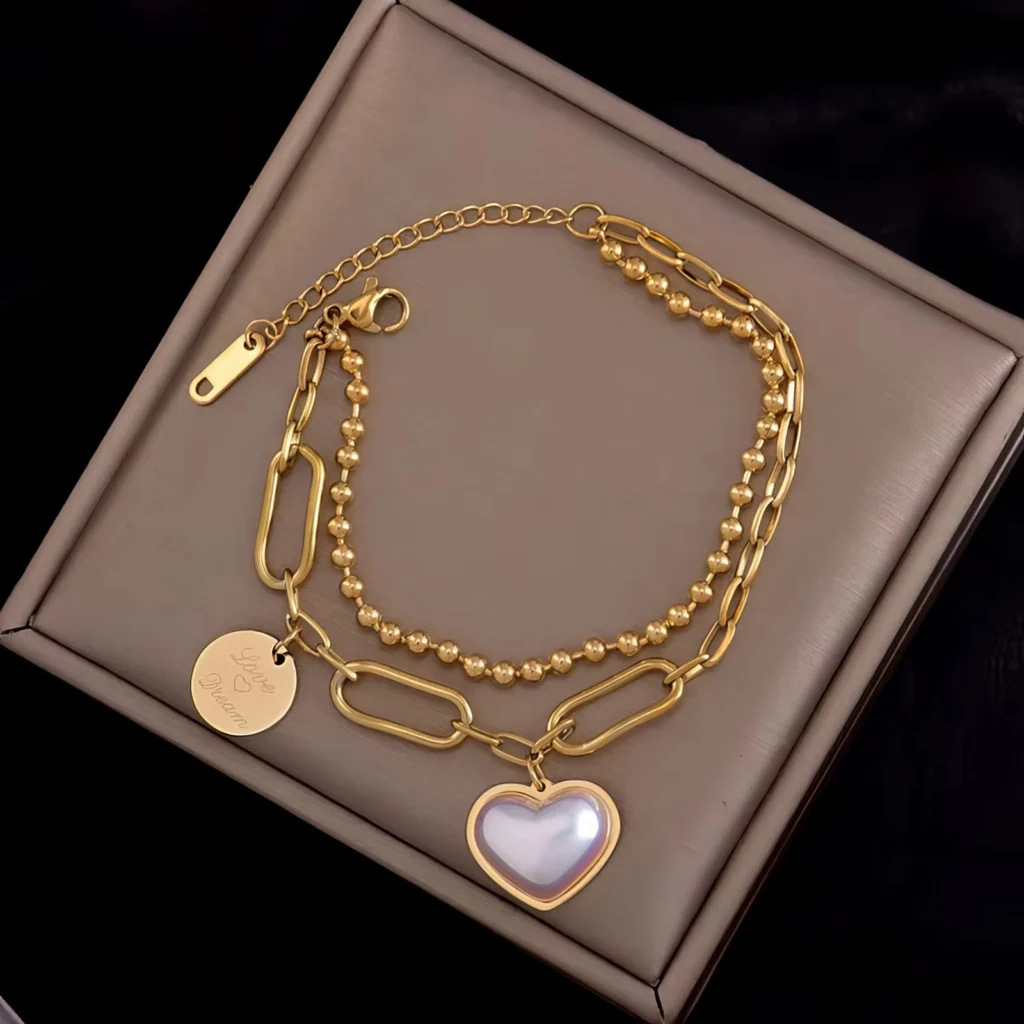 Bracelet Pendentif Cœur et Perles 💎